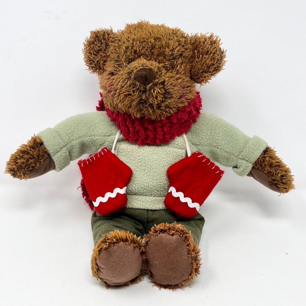 Hallmark Teddy Bear Brown 13" Winter Plush Mittens 2002 Vintage Holiday Scarf